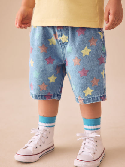 Dsiney Kidz - Mid Blue Denim Star Pull On Loose Denim Shorts (3mths-7yrs) image 1