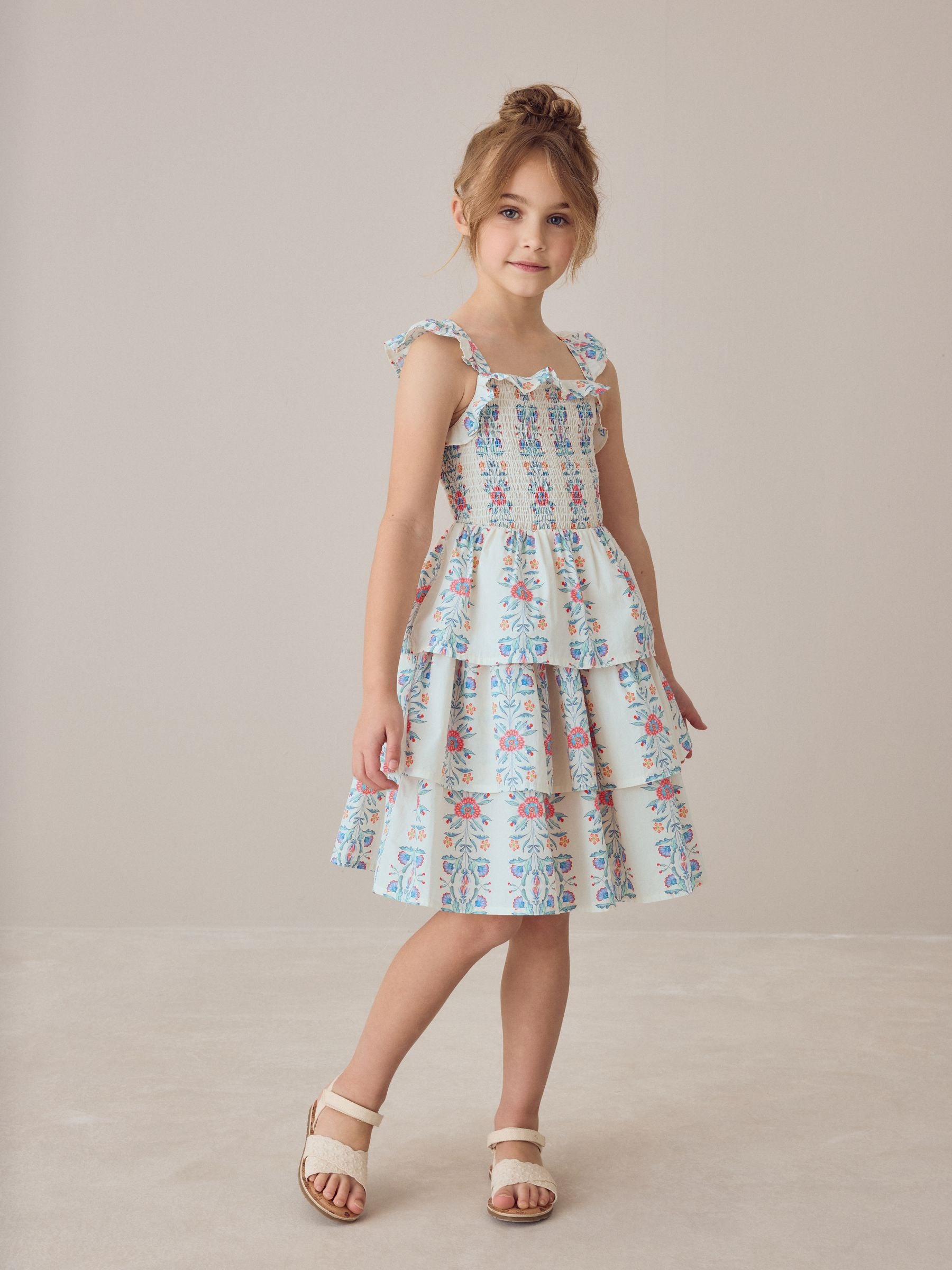 Laura Ashley Multi Stripe Floral Cross-Back Tiered Dress image 1