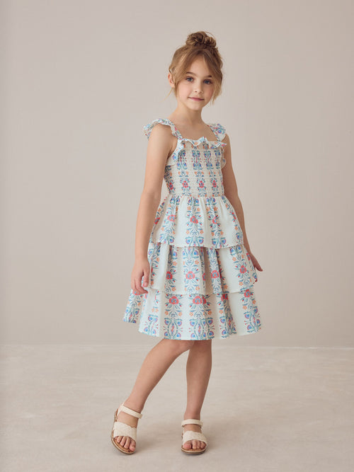 Laura Ashley Multi Stripe Floral Cross-Back Tiered Dress image 1