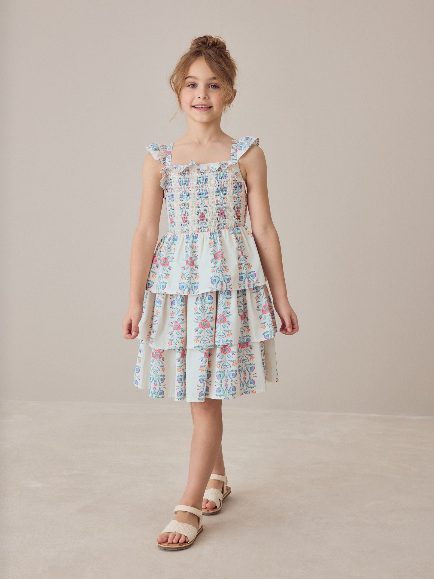 Laura Ashley Multi Stripe Floral Cross-Back Tiered Dress image 2