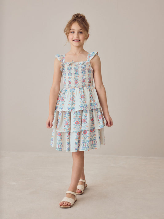 Laura Ashley Multi Stripe Floral Cross-Back Tiered Dress image 2