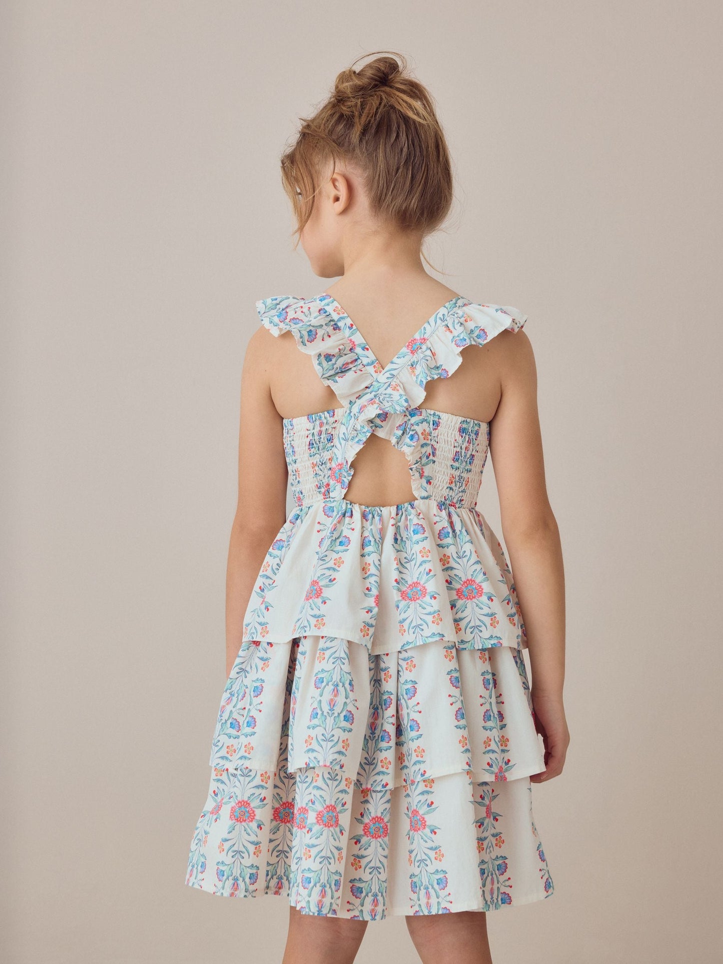 Laura Ashley Multi Stripe Floral Cross-Back Tiered Dress image 3