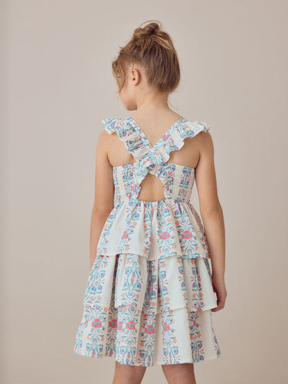 Laura Ashley Multi Stripe Floral Cross-Back Tiered Dress image 3