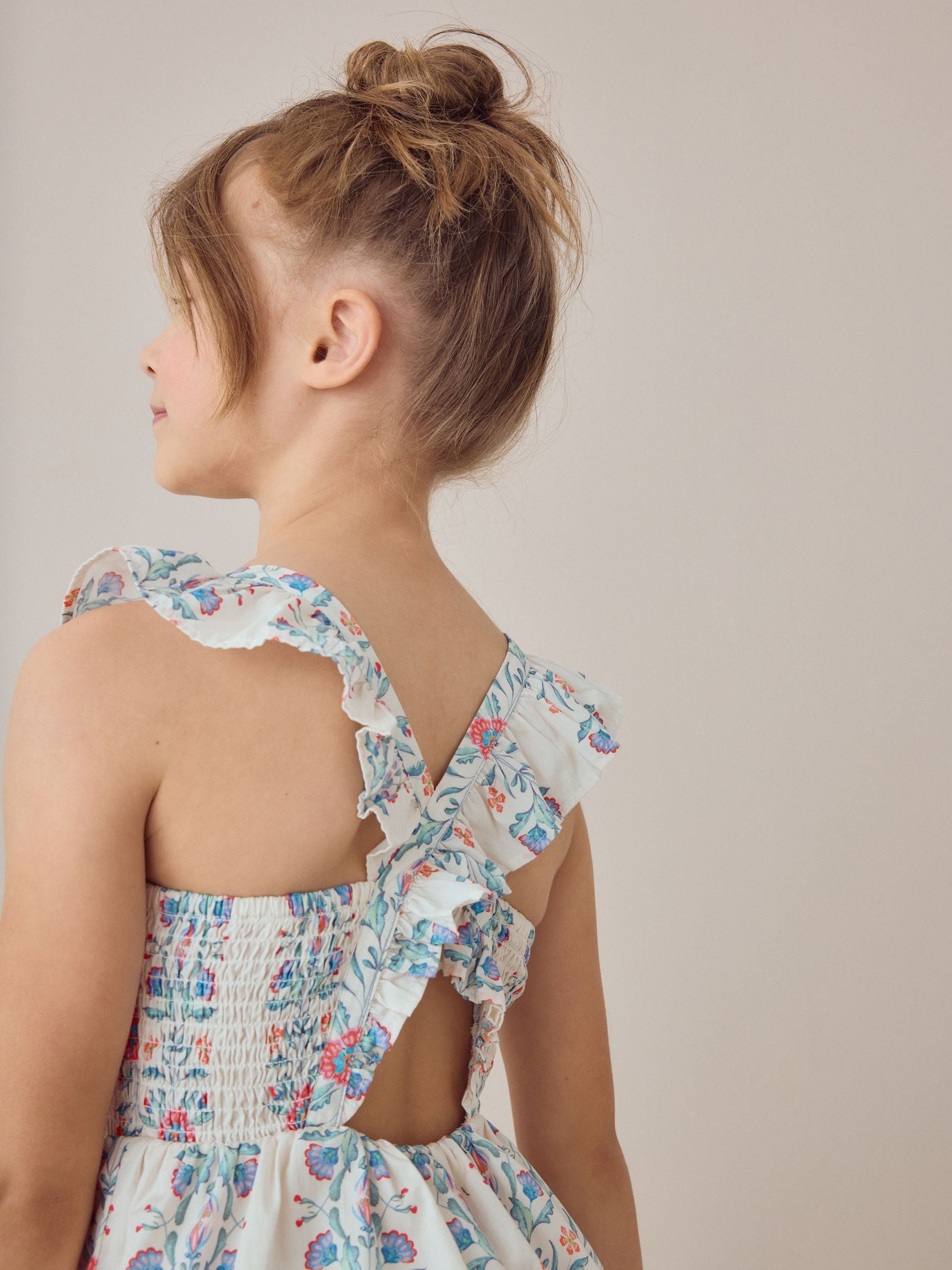Laura Ashley Multi Stripe Floral Cross-Back Tiered Dress image 5