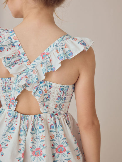 Laura Ashley Multi Stripe Floral Cross-Back Tiered Dress image 6