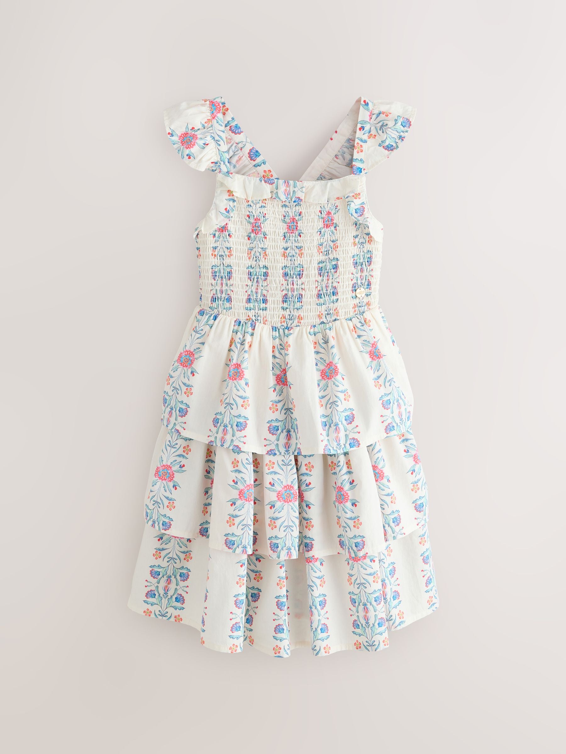 Laura Ashley Multi Stripe Floral Cross-Back Tiered Dress image 7