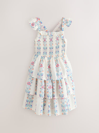 Laura Ashley Multi Stripe Floral Cross-Back Tiered Dress image 7
