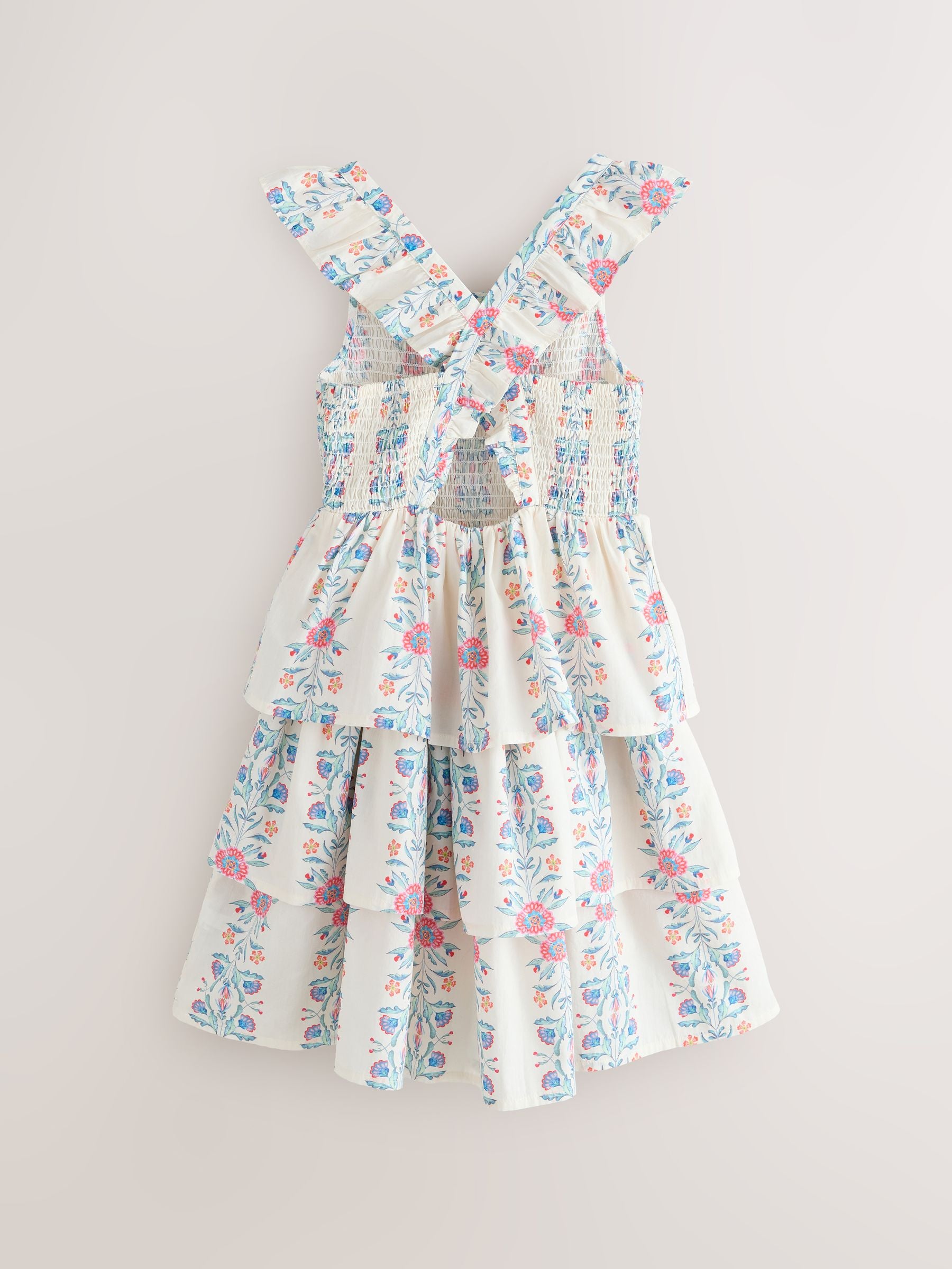 Laura Ashley Multi Stripe Floral Cross-Back Tiered Dress image 8