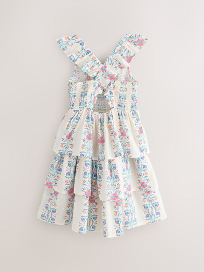 Laura Ashley Multi Stripe Floral Cross-Back Tiered Dress image 8