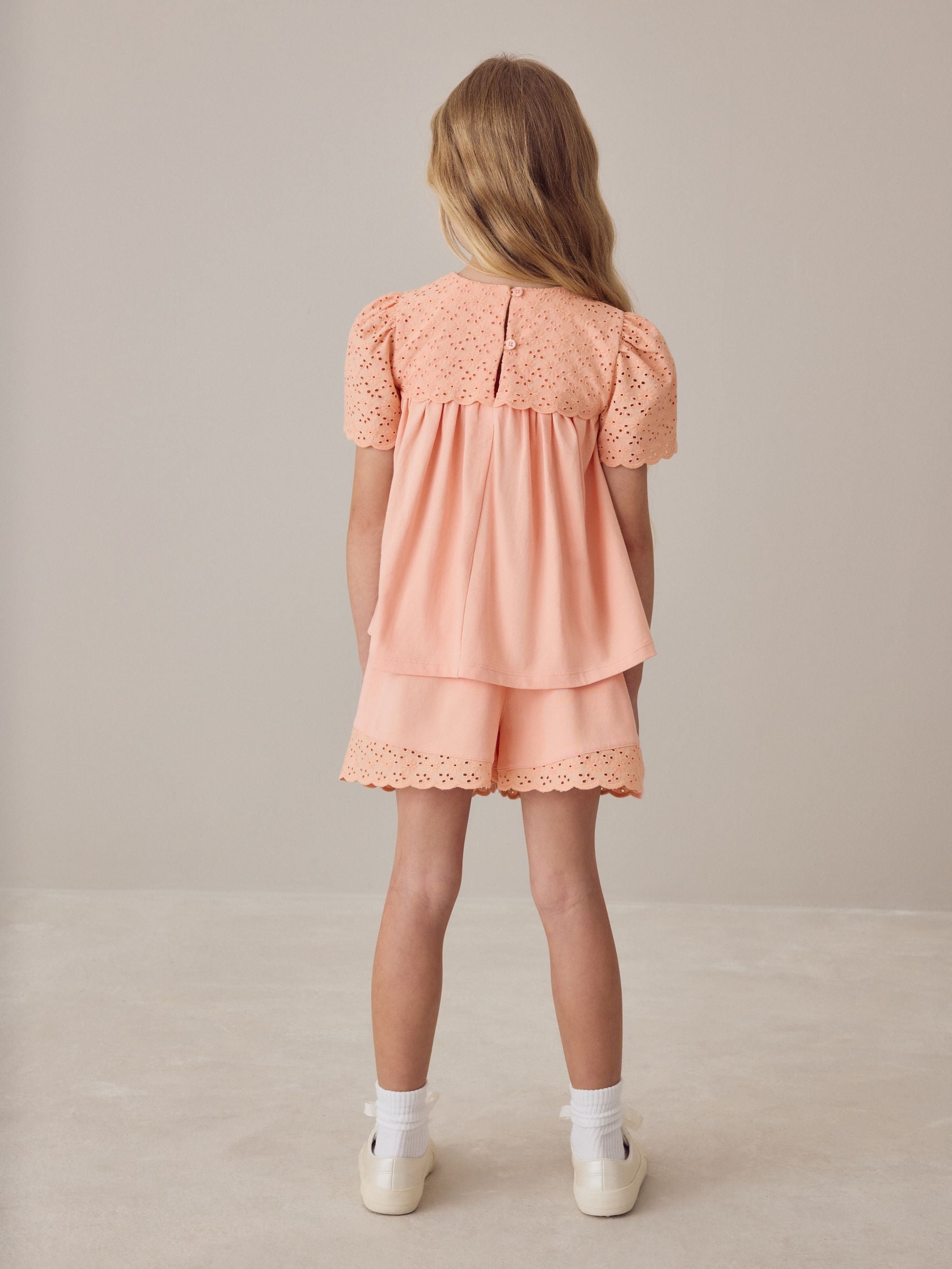 Laura Ashley Orange Broderie Anglaise Frill Top and Shorts Set image 3