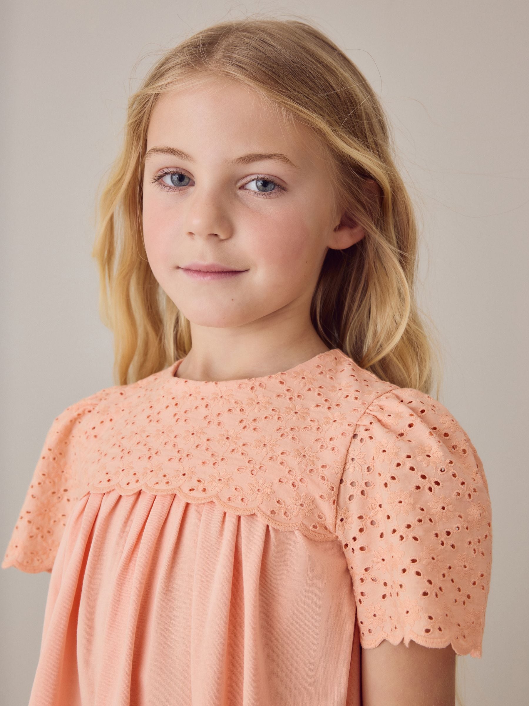 Laura Ashley Orange Broderie Anglaise Frill Top and Shorts Set image 5