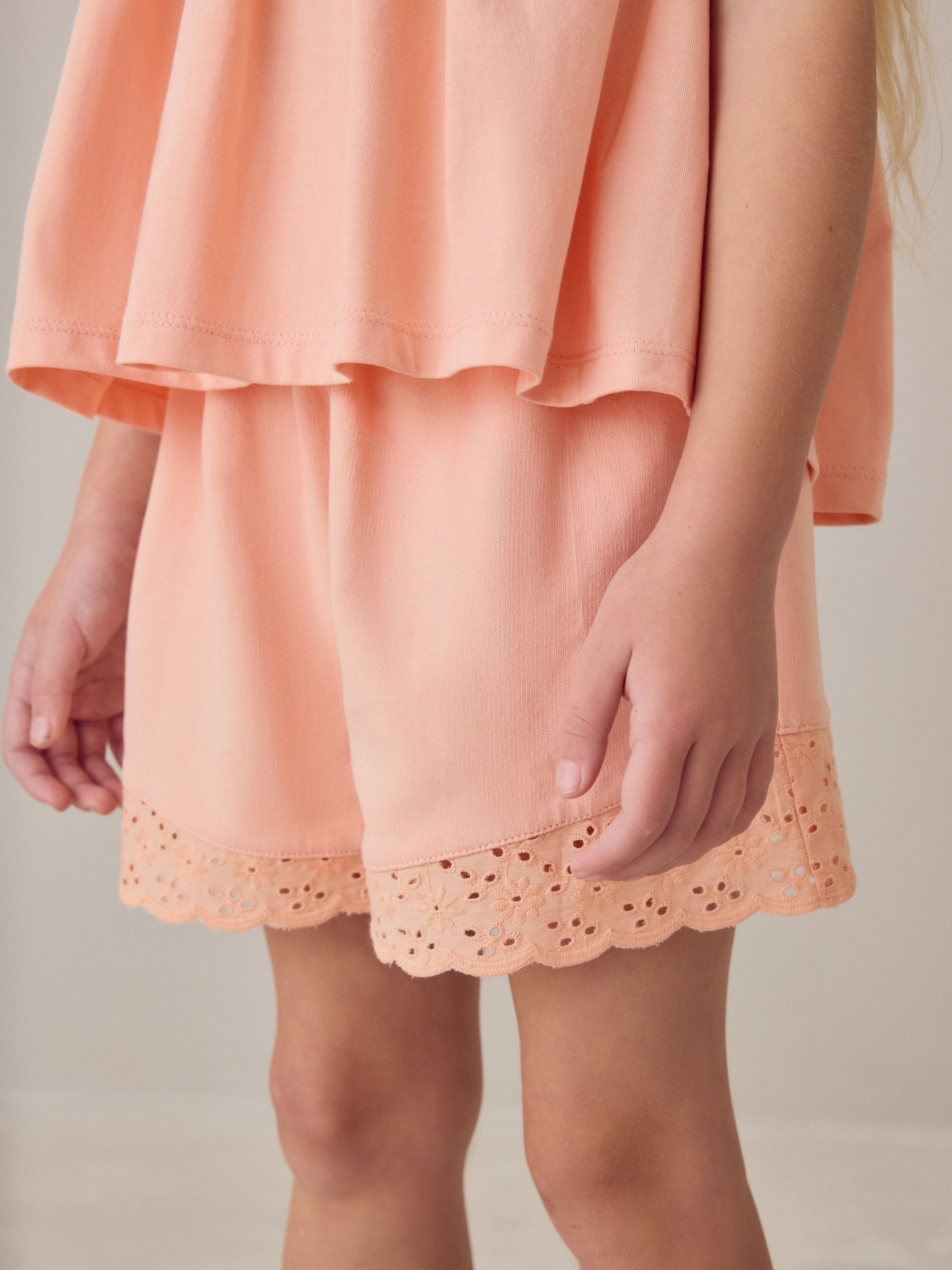 Laura Ashley Orange Broderie Anglaise Frill Top and Shorts Set image 7