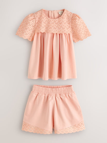 Laura Ashley Orange Broderie Anglaise Frill Top and Shorts Set image 8