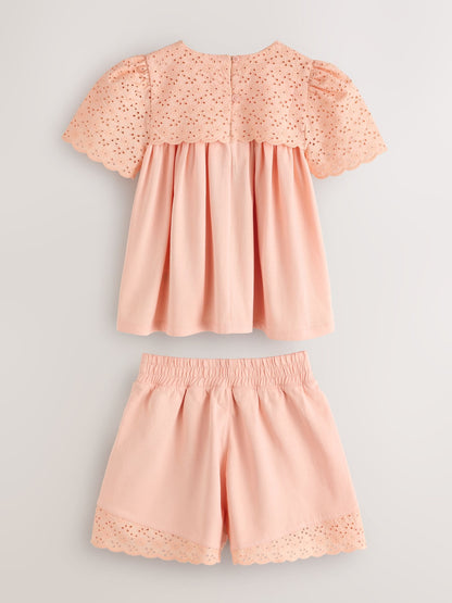 Laura Ashley Orange Broderie Anglaise Frill Top and Shorts Set image 9