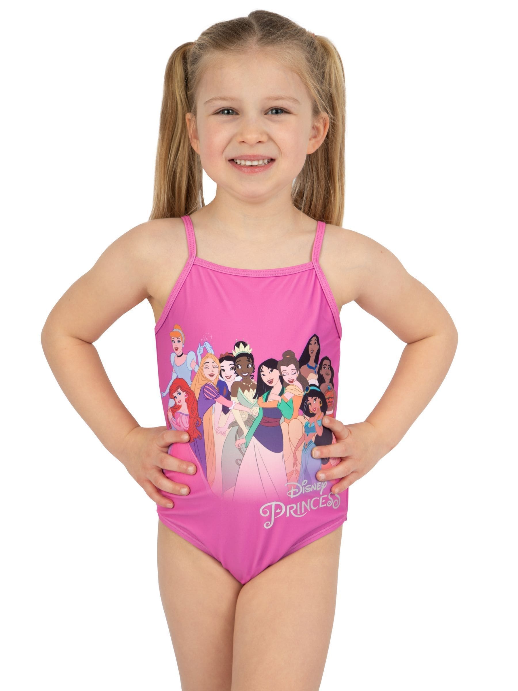 Character Pink Disney Princess Ariel Moana Cinderella And Rapunzel Print Swimsuit image 4