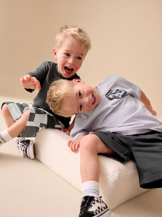 Charcoal Grey/Lilac Short Sleeve T-Shirt and Shorts Set 2 Pack (3mths-7yrs) image 2