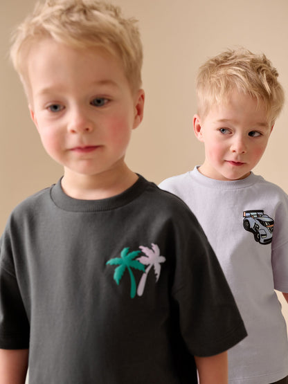 Charcoal Grey/Lilac Short Sleeve T-Shirt and Shorts Set 2 Pack (3mths-7yrs) image 4