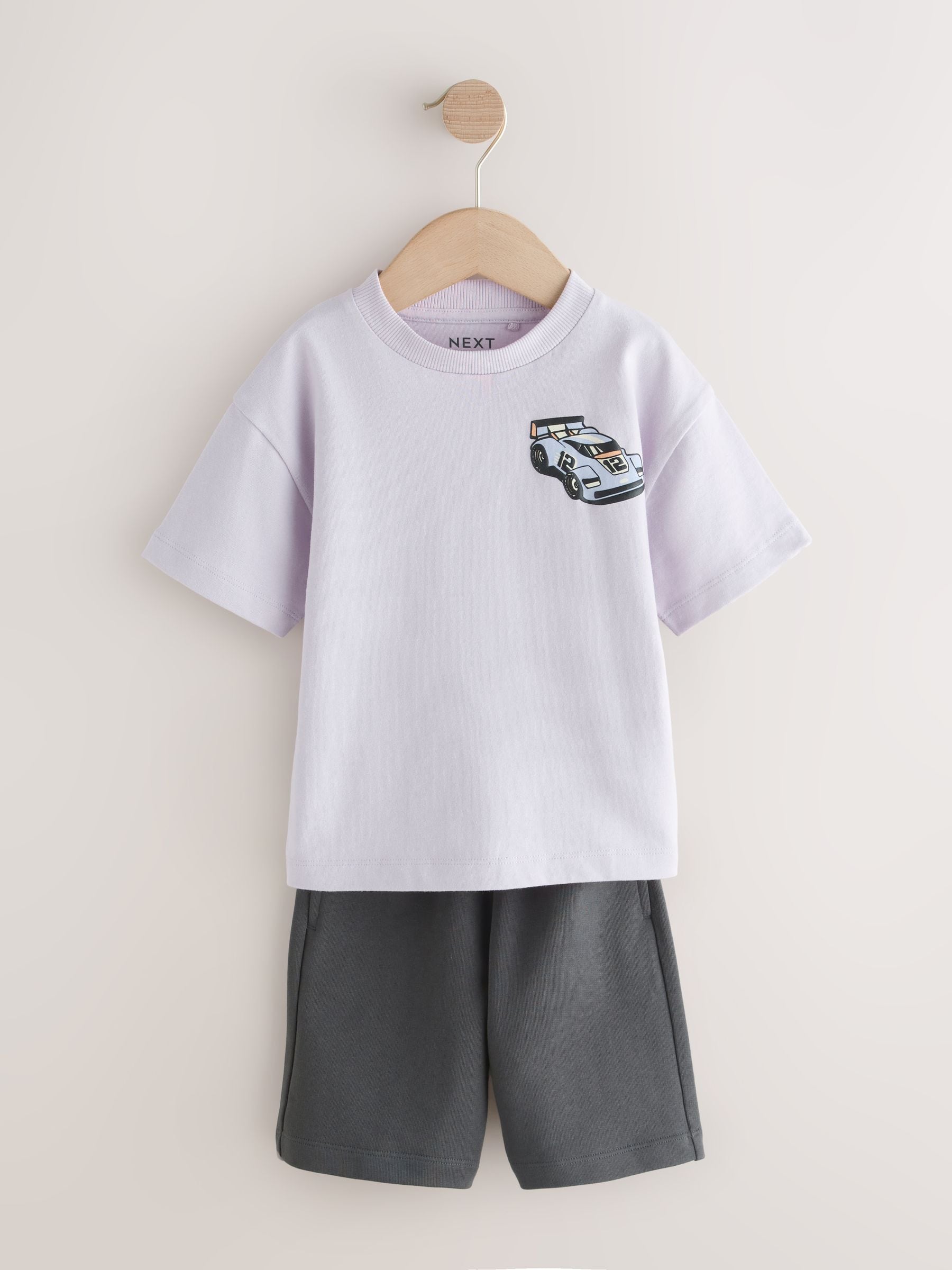 Charcoal Grey/Lilac Short Sleeve T-Shirt and Shorts Set 2 Pack (3mths-7yrs) image 6