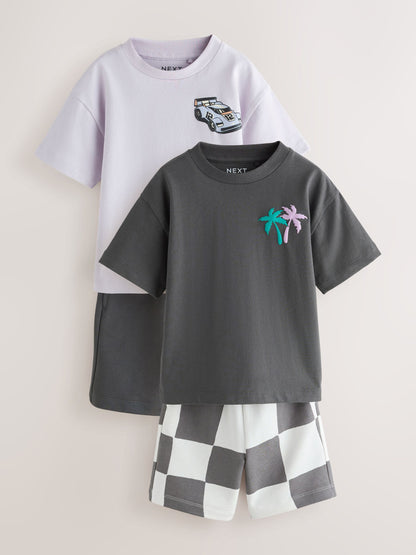 Charcoal Grey/Lilac Short Sleeve T-Shirt and Shorts Set 2 Pack (3mths-7yrs) image 1