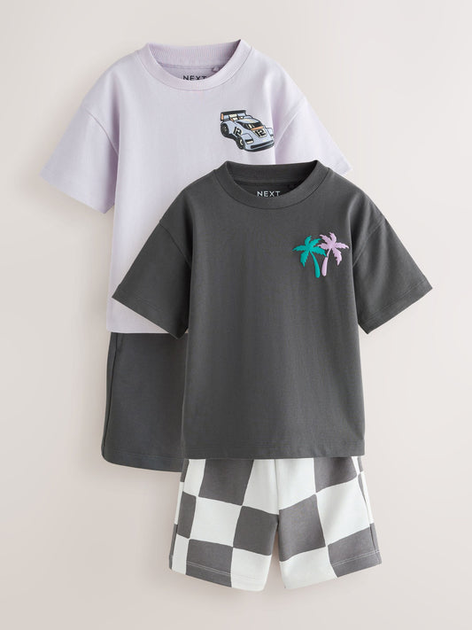 Charcoal Grey/Lilac Short Sleeve T-Shirt and Shorts Set 2 Pack (3mths-7yrs) image 1