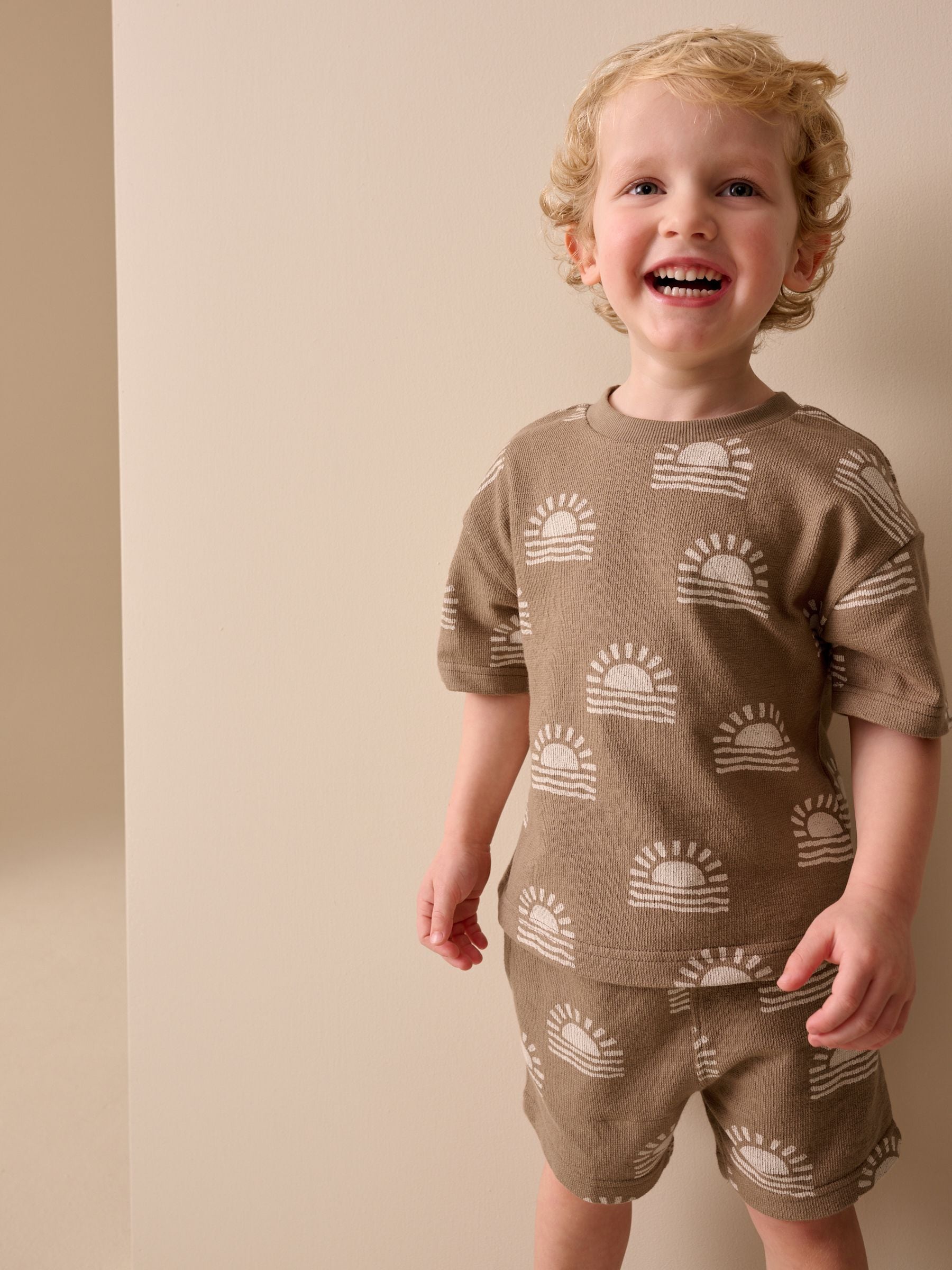 Brown Sun Short Sleeve All-Over Print T-Shirt and Shorts Set (3mths-7yrs) image 1