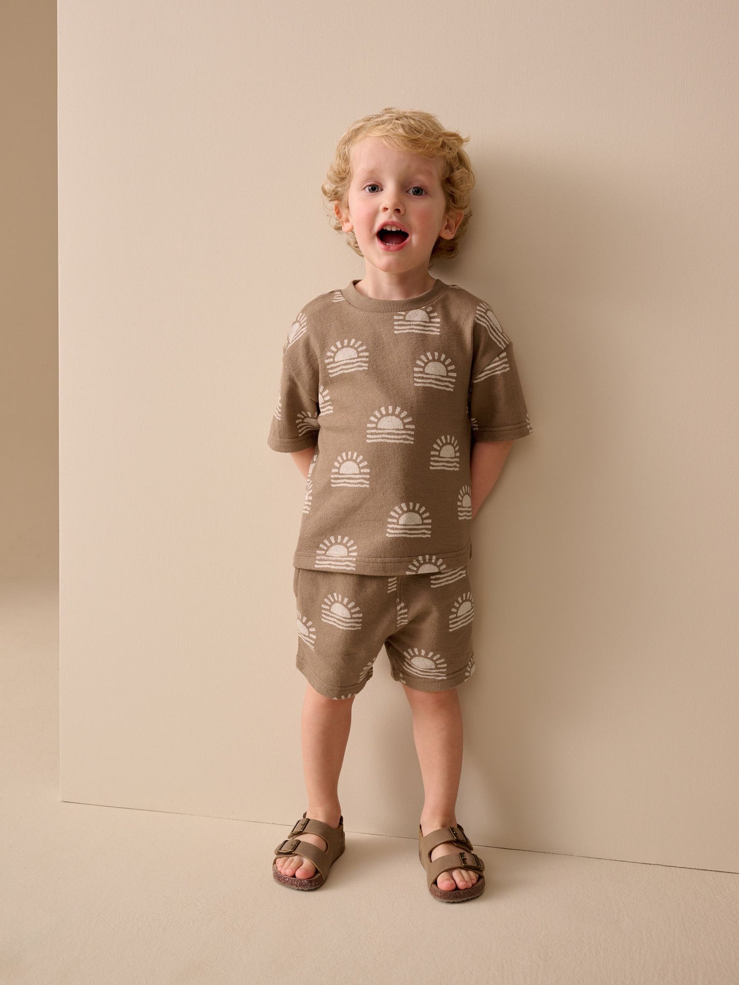 Brown Sun Short Sleeve All-Over Print T-Shirt and Shorts Set (3mths-7yrs) image 3