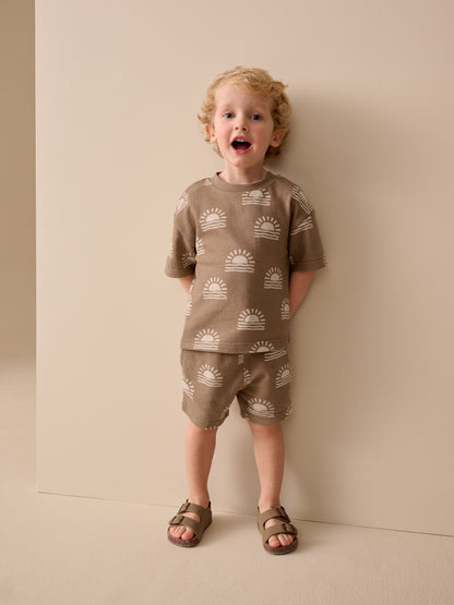 Brown Sun Short Sleeve All-Over Print T-Shirt and Shorts Set (3mths-7yrs) image 3