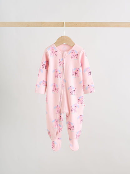 Pink/Yellow character Two Way Zip Baby Sleepsuits 3 Pack (0mths-2yrs) image 3