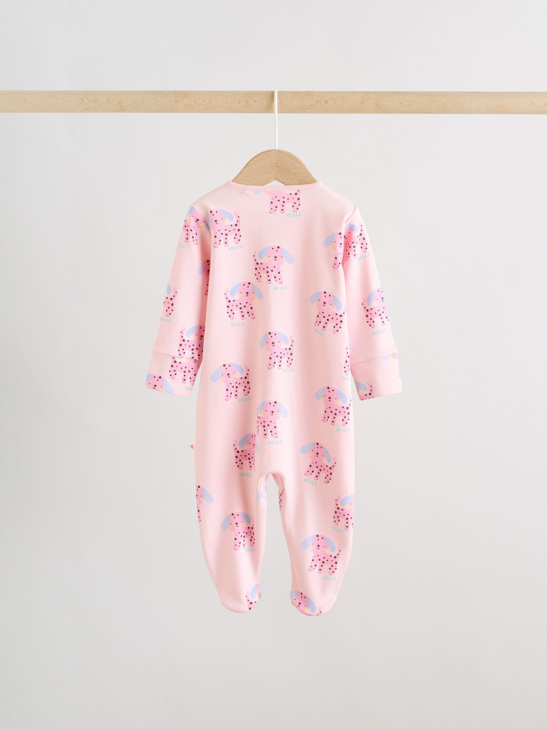 Pink/Yellow character Two Way Zip Baby Sleepsuits 3 Pack (0mths-2yrs) image 4