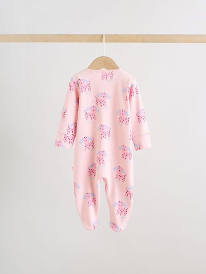 Pink/Yellow character Two Way Zip Baby Sleepsuits 3 Pack (0mths-2yrs) image 4
