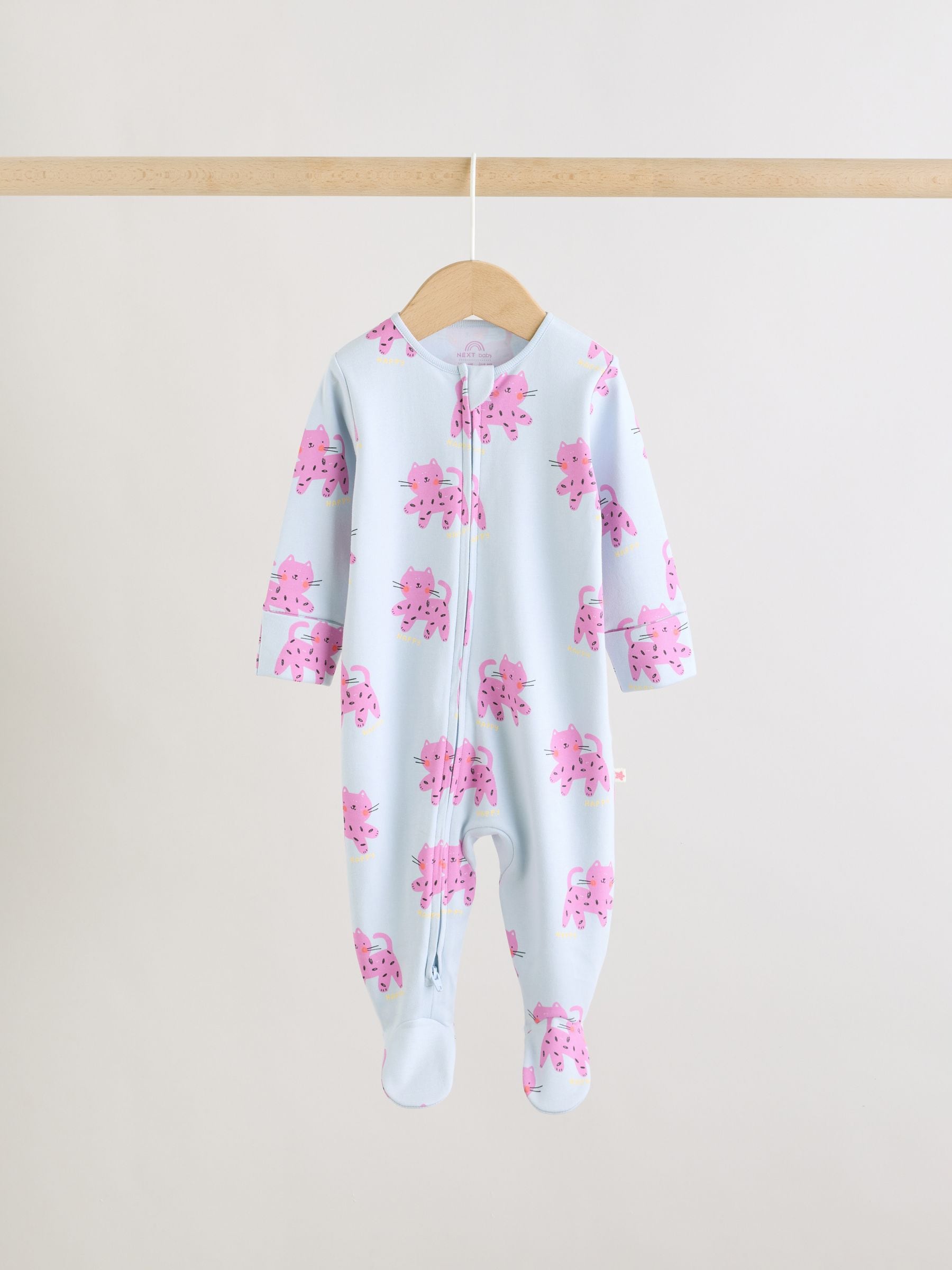 Pink/Yellow character Two Way Zip Baby Sleepsuits 3 Pack (0mths-2yrs) image 6