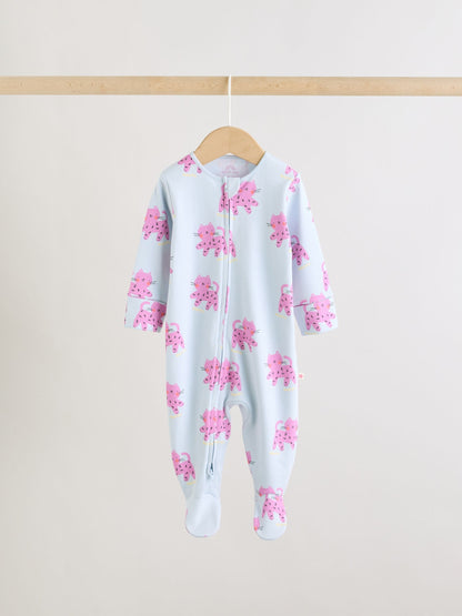 Pink/Yellow character Two Way Zip Baby Sleepsuits 3 Pack (0mths-2yrs) image 6