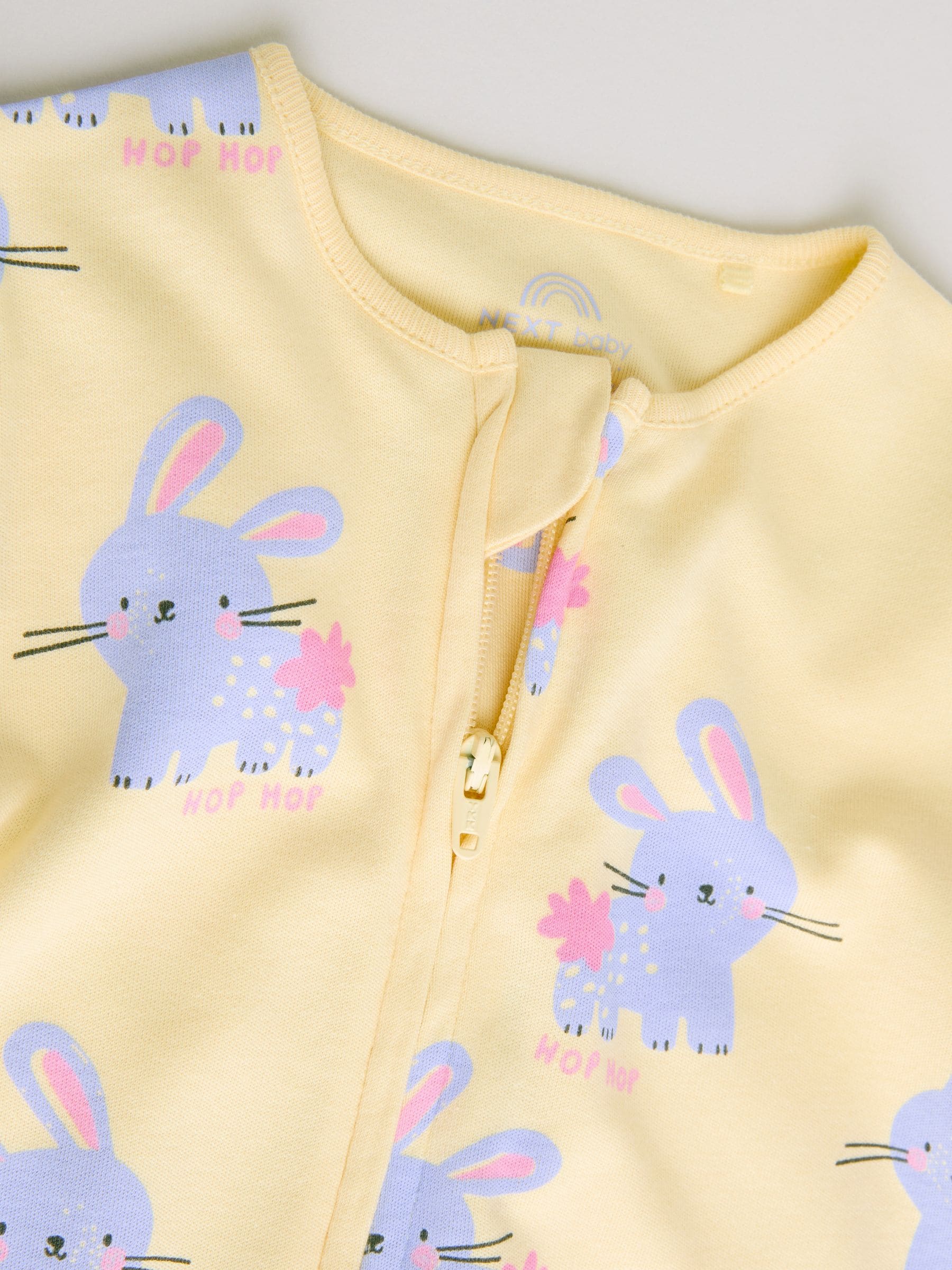 Pink/Yellow character Two Way Zip Baby Sleepsuits 3 Pack (0mths-2yrs) image 7