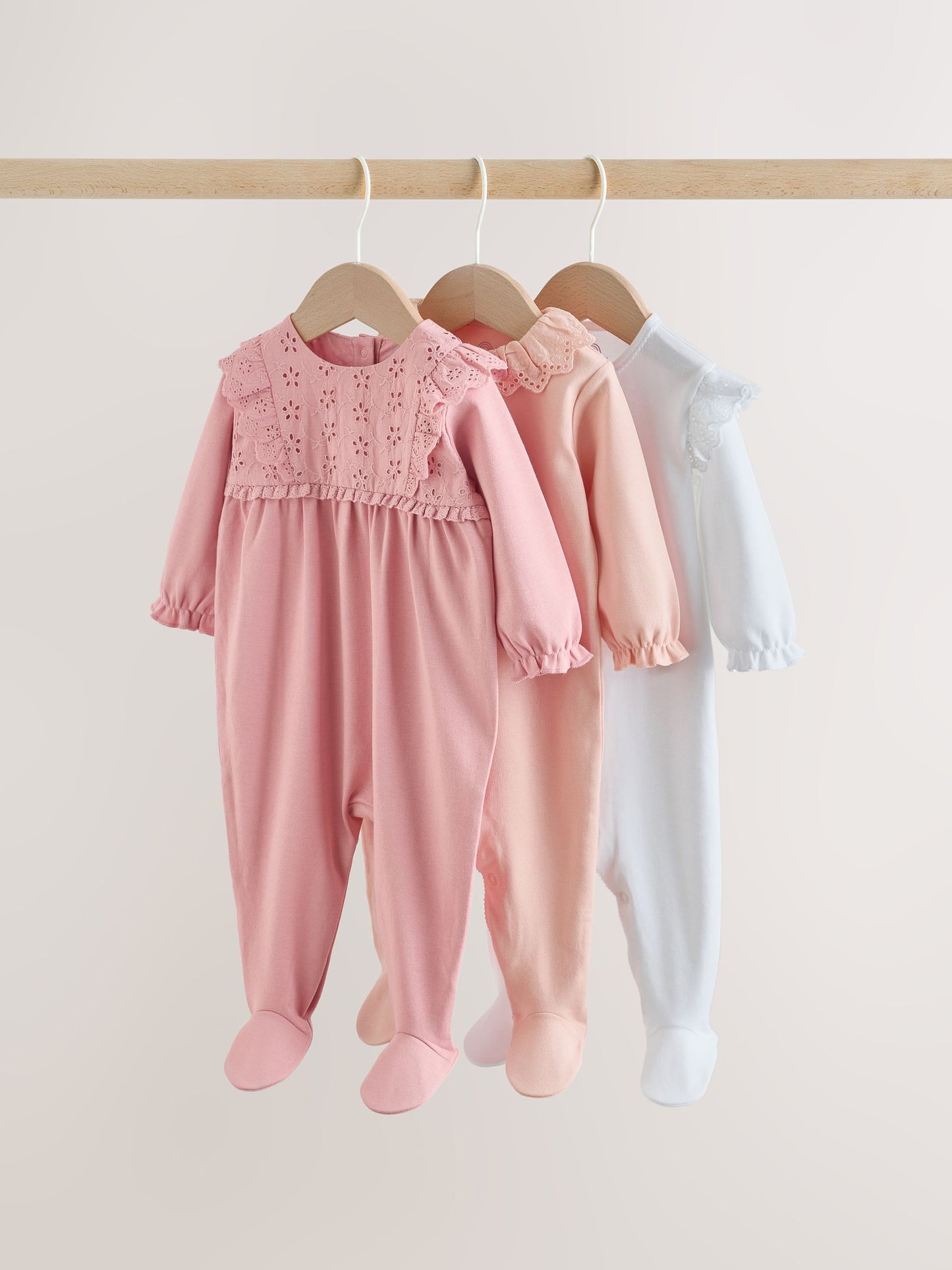 Pink Baby Sleepsuits 3 Pack (0mths-2yrs) image 1