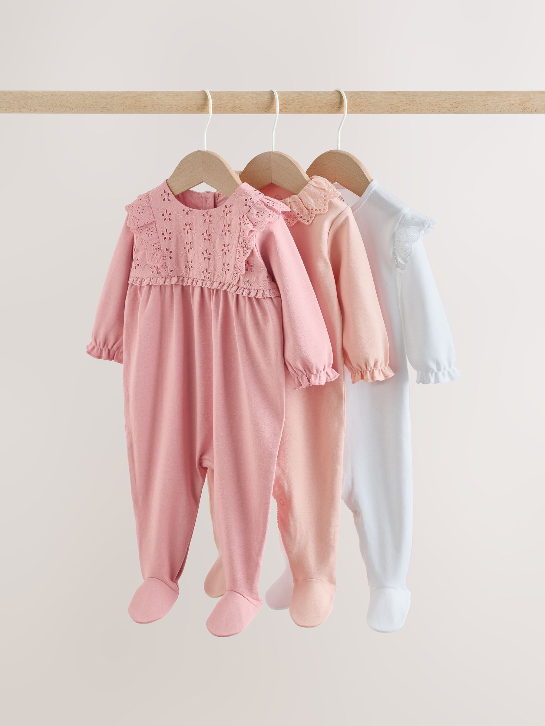 Pink Baby Sleepsuits 3 Pack (0mths-2yrs) image 1