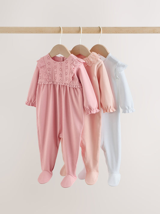 Pink Baby Sleepsuits 3 Pack (0mths-2yrs) image 1