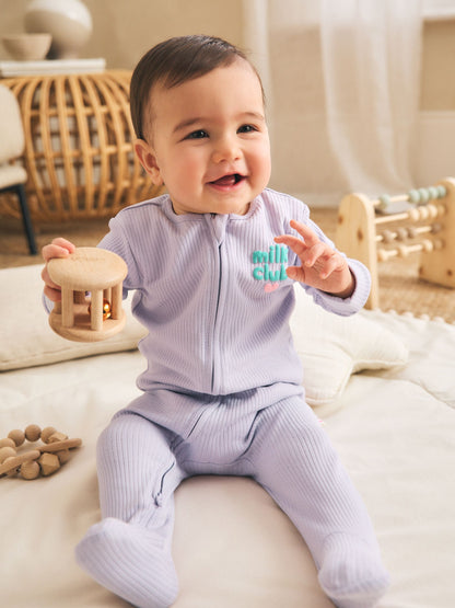 Coral/Purple Two Way Zip Baby Sleepsuits 3 Pack (0mths-2yrs) image 2