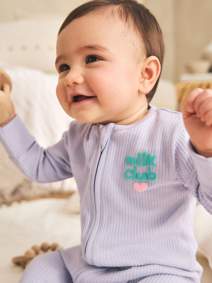 Coral/Purple Two Way Zip Baby Sleepsuits 3 Pack (0mths-2yrs) image 4