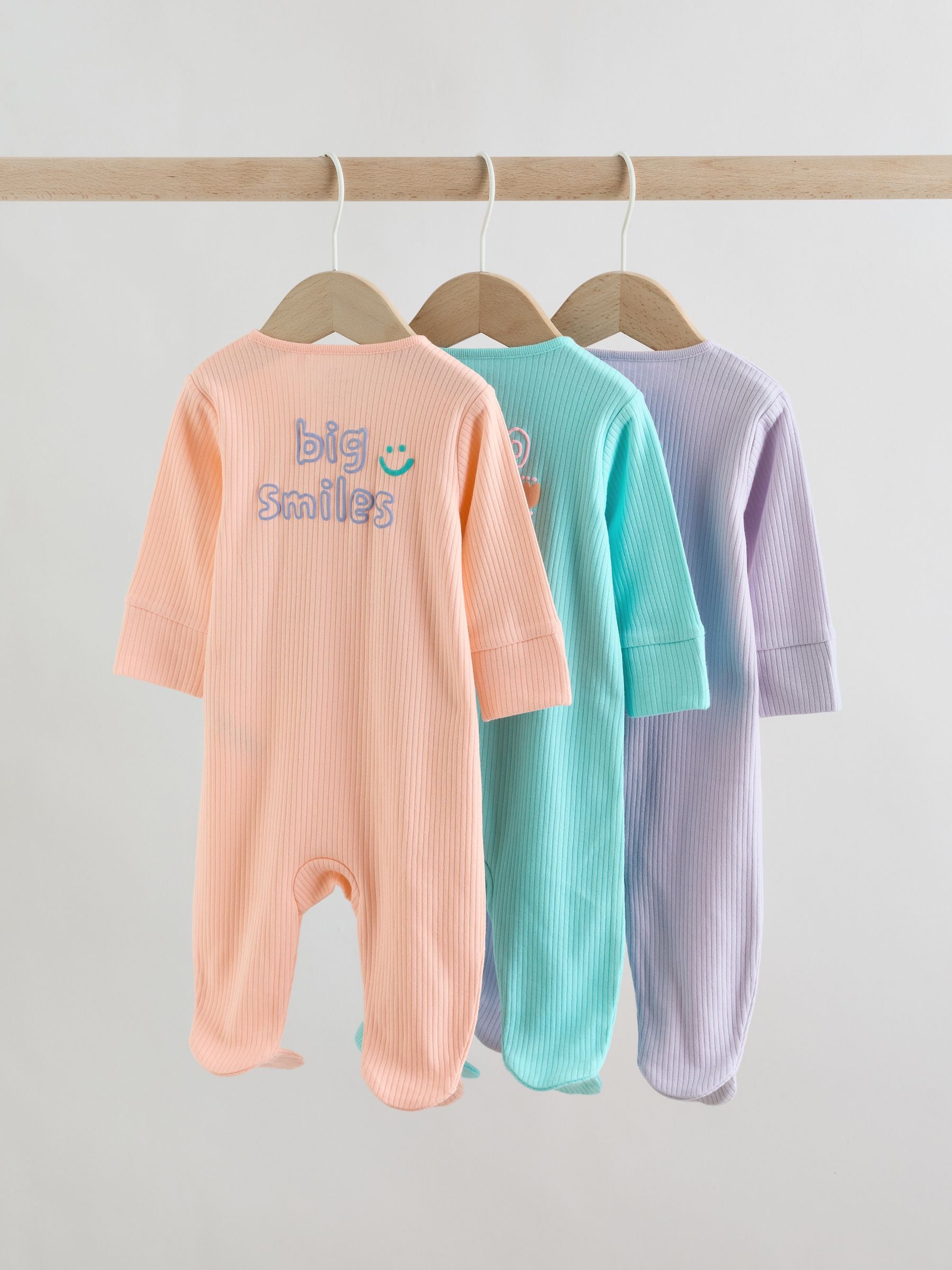 Coral/Purple Two Way Zip Baby Sleepsuits 3 Pack (0mths-2yrs) image 5