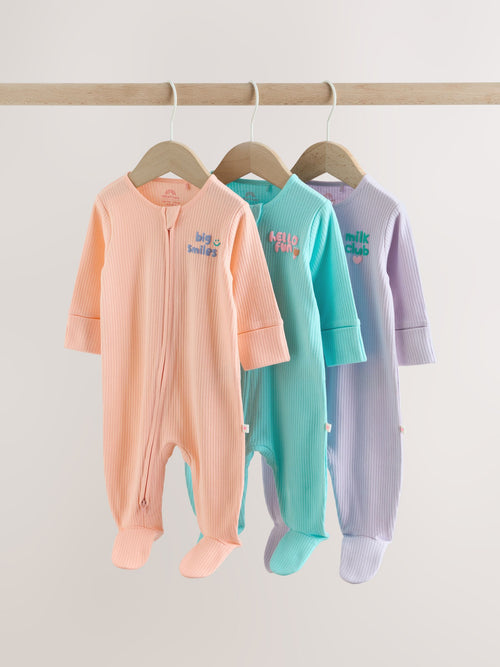 Coral/Purple Two Way Zip Baby Sleepsuits 3 Pack (0mths-2yrs) image 1