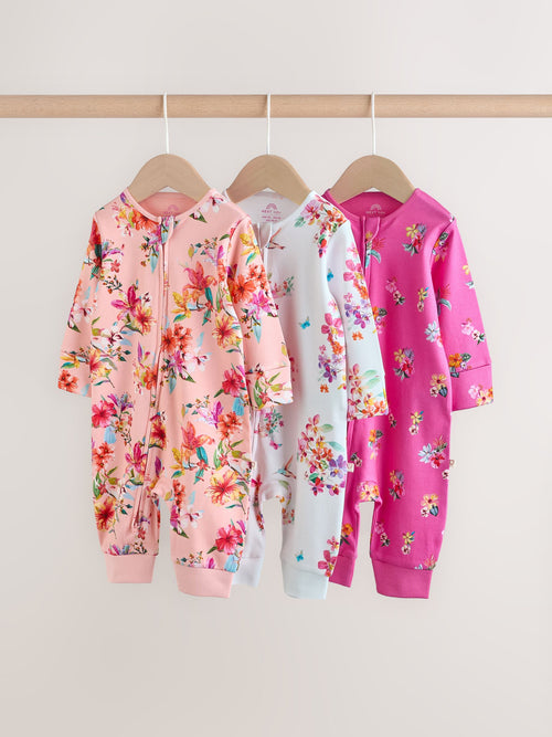 Bright Two Way Zip Baby Sleepsuits 3 Pack (0mths-3yrs) image 1
