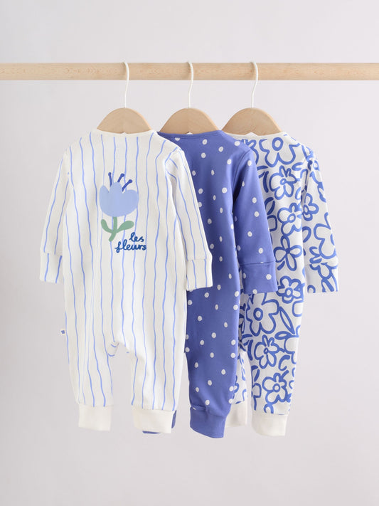 Blue Baby Sleepsuits 3 Pack (0mths-3yrs) image 2