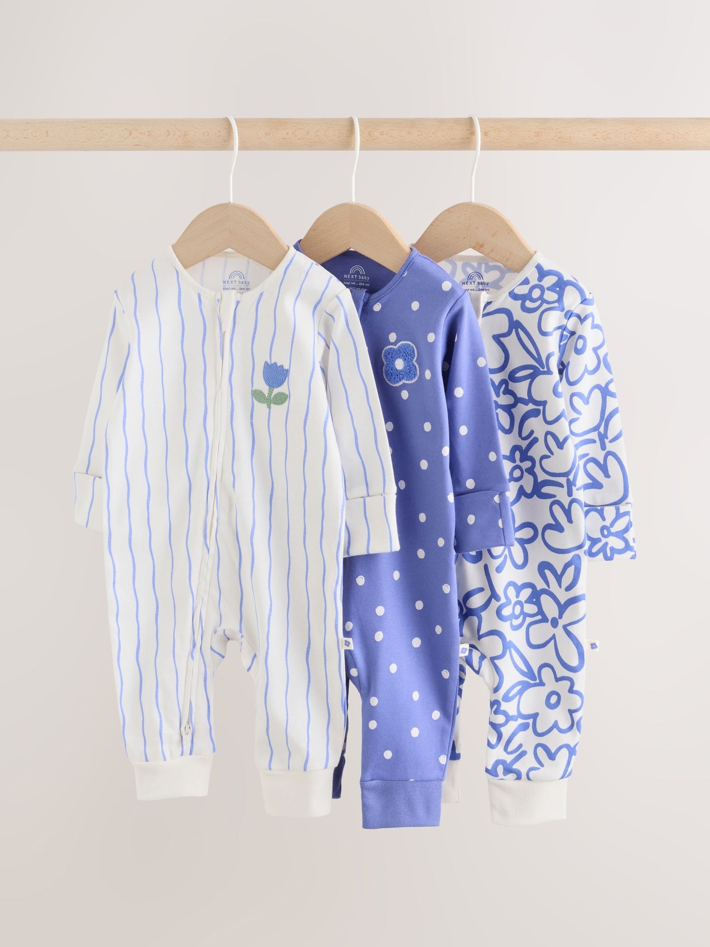 Blue Baby Sleepsuits 3 Pack (0mths-3yrs) image 1