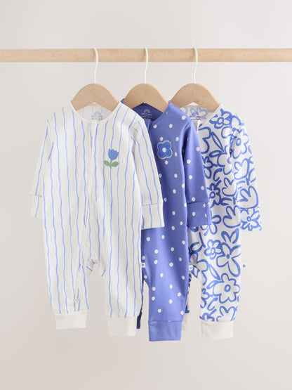 Blue Baby Sleepsuits 3 Pack (0mths-3yrs) image 1