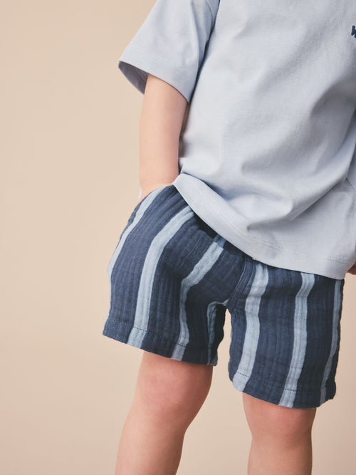 Blue/Navy Stripe Soft Textured Pull On Shorts (3mths-7yrs) image 1
