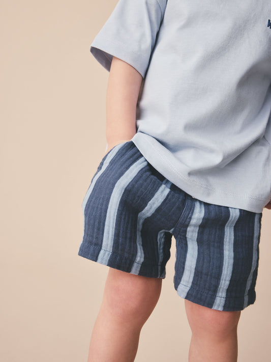 Blue/Navy Stripe Soft Textured Pull On Shorts (3mths-7yrs) image 1