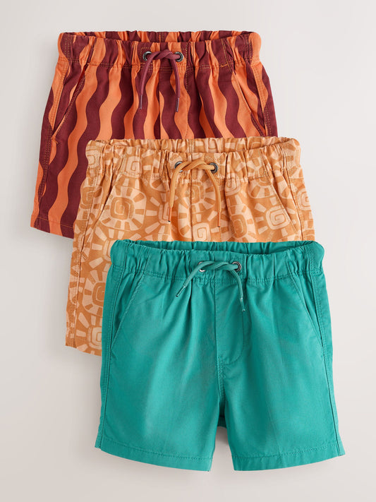 Green/Orange/Stripe Pull On Shorts 3 Pack (3mths-7yrs) image 1