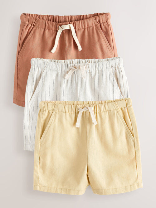 Rust Orange/Yellow/Stripe Linen Blend Shorts 3 Pack (3mths-7yrs) image 1