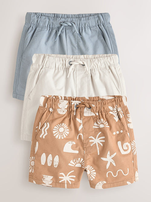 Blue/Neutral/Orange Pull On Shorts 3 Pack (3mths-7yrs) image 1
