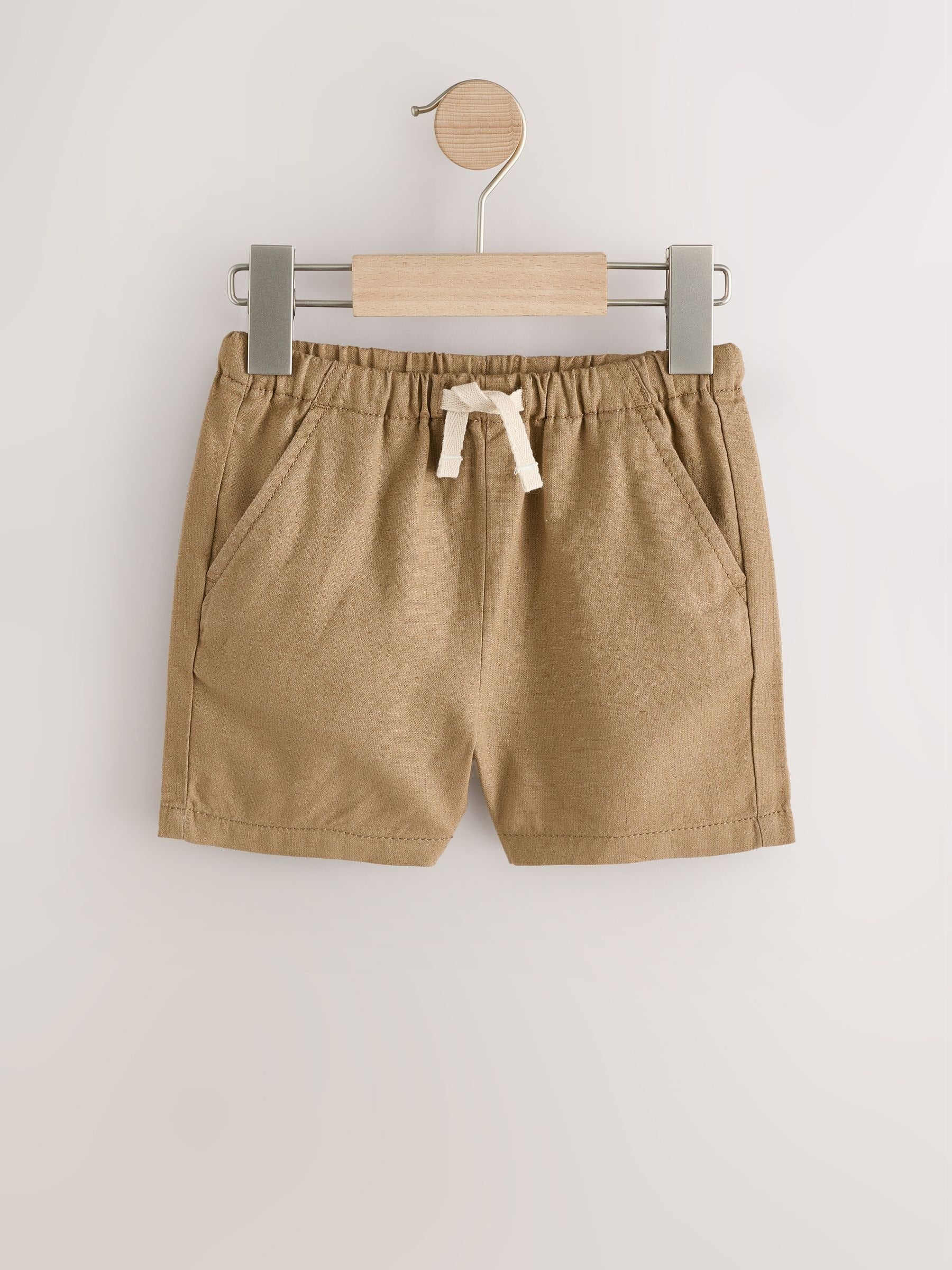 Tan Brown Linen Blend Pull On Shorts (3mths-7yrs) image 1